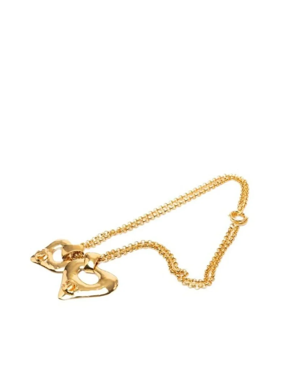 Chanel CC Logo Double Heart Vintage Strand Chain Pendant Gold Plated